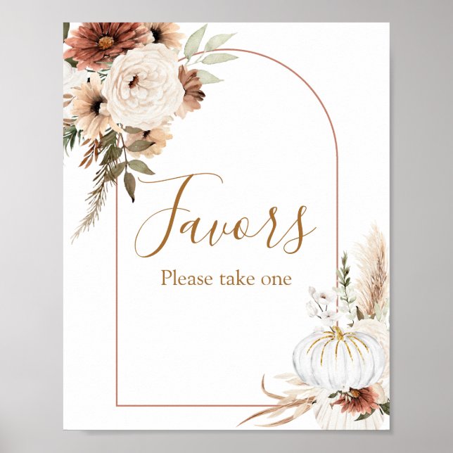 Boho Arch White Pumpkin Floral Watercolor Favour Poster (Front)