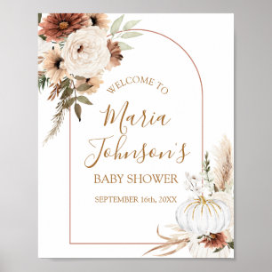 Boho Arch White Pumpkin Floral Welcome Sign