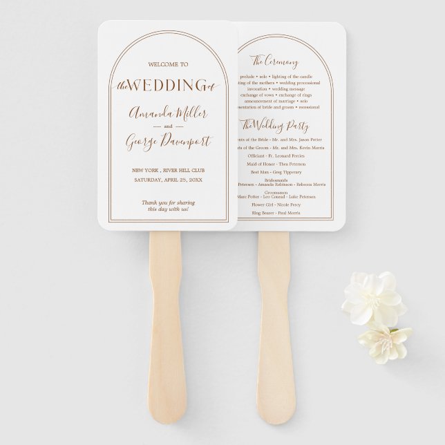 BOHO Arches terracotta wedding program fan (Front and Back)