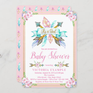 Boho Arrow Feather Baby Shower Invitations