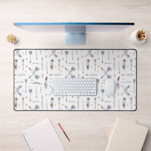 Boho Arrow & Feather Pattern Desk Mat