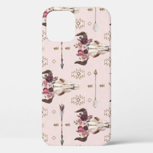 Boho arrows and skull, watercolor pattern. iPhone 12 case