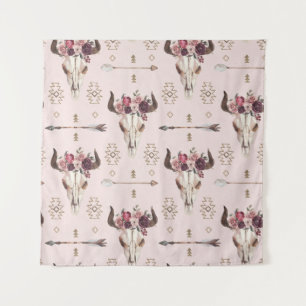 Boho arrows and skull, watercolor pattern. tapestry