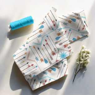 Boho Arrows and Sun V11 Multi-Colour White ID748 Fabric