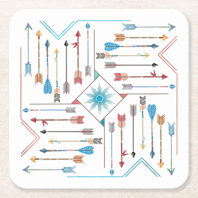 Boho Arrows and Sun V11 Sq ID748 Square Paper Coaster (Front)
