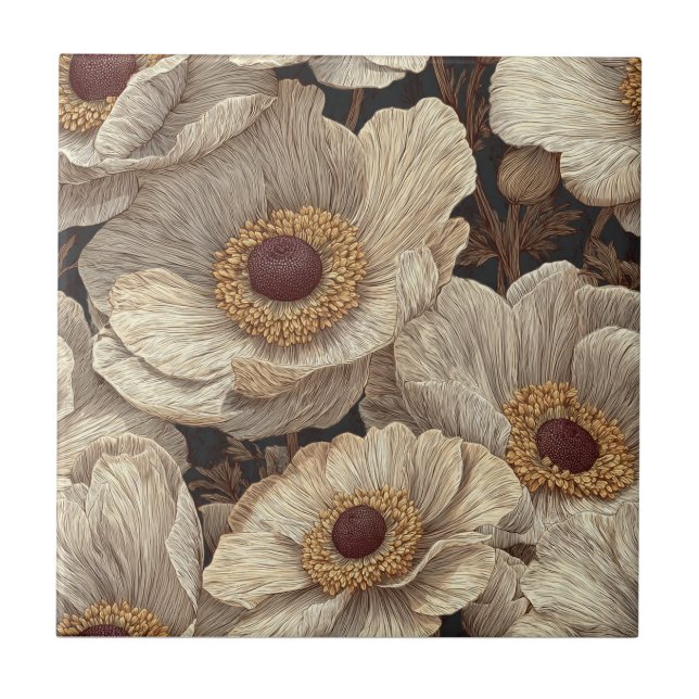 Boho Art Deco Anemones  Tiles  For Artful Floors (Front)