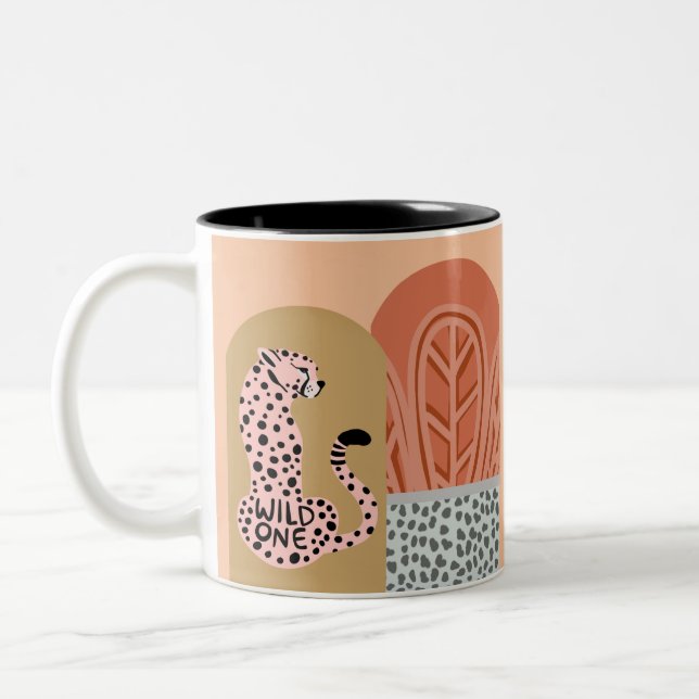 Boho Art Deco Modern Chic Leopard  Two-Tone Coffee Mug (Left)