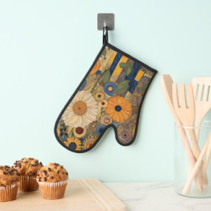 Boho Art Nouveau Gold Garden Daisy Custom Name Oven Mitt