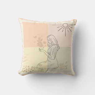 Boho art sytle desig Girl with Flower Throw Pill Cushion