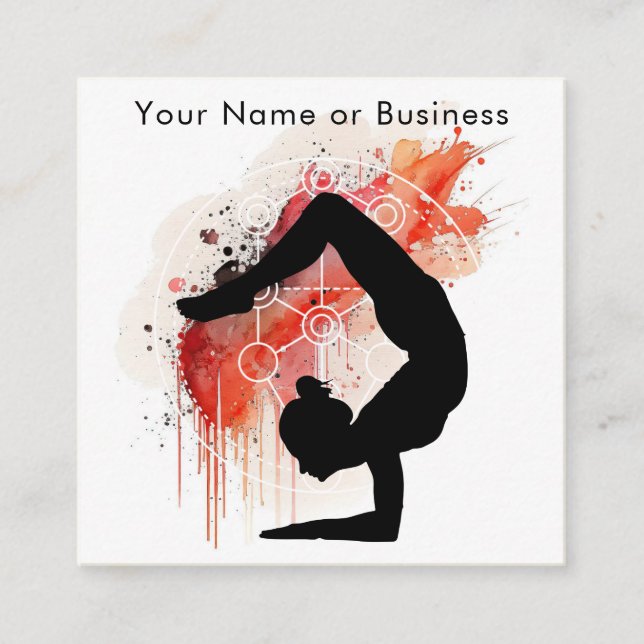 Boho Artful Yoga Tree of Life Sacred Geometry Square Business Card (Front)