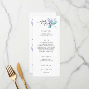 Boho Artistic Blue Floral Garden Watercolor Menu