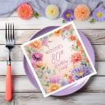 Boho Aster Flowers Floral 80th Birthday Party Napkin<br><div class="desc">Elegant bohemian style aster flowers floral design "80th Birthday Party" design,  featuring a floral frame of asters in a variety of colors,  including purple,  magenta rose pink and golden and butter yellow,  on a pastel-toned watercolor background.</div>