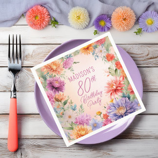 Boho Aster Flowers Floral 80th Birthday Party Napkin