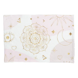 Boho Astrology Gold Celestial Pattern Pillowcase