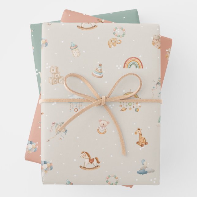 Boho Autumn Baby Shower Wrapping Paper Sheet (In situ)