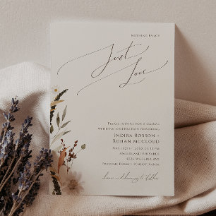 Boho Autumn Beige Nothing Fancy Just Love Wedding Invitation