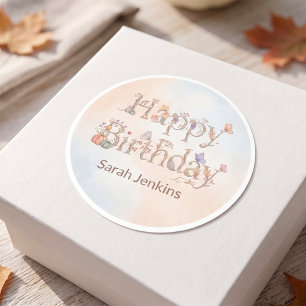 Boho Autumn Birthday Favour Sticker