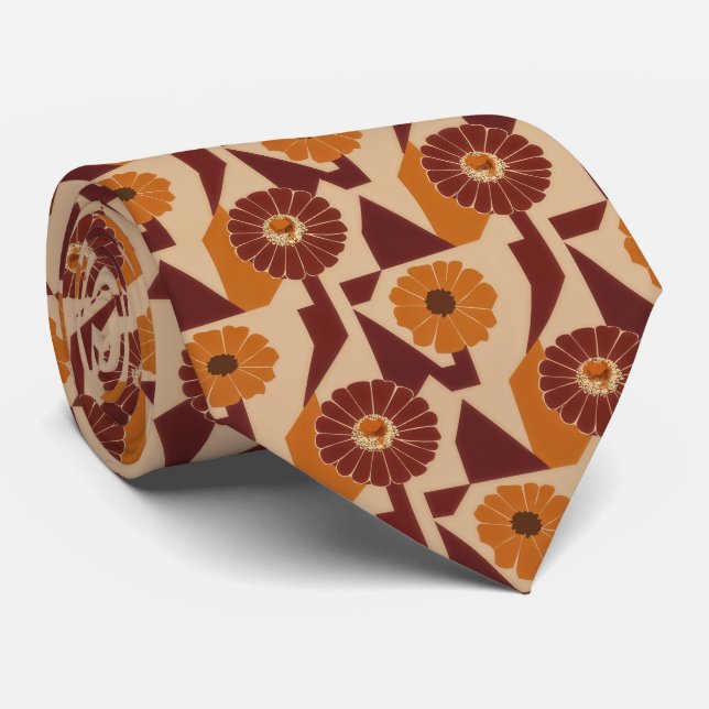 Boho Autumn Botanical Floral Pattern Tie (Rolled)