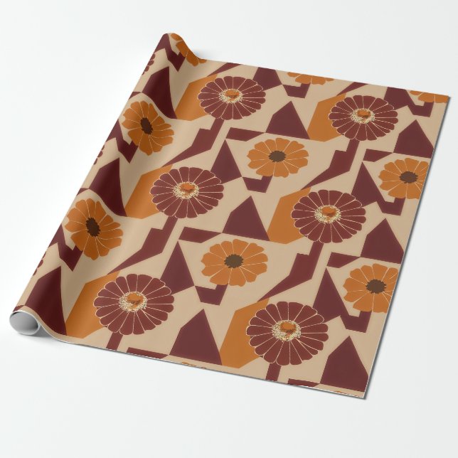 Boho Autumn Botanical Floral Pattern Wrapping Paper (Unrolled)