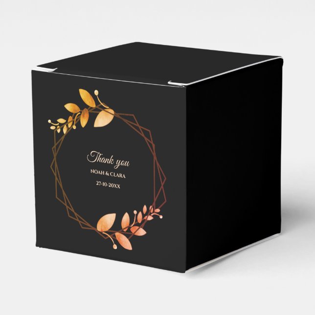 Boho autumn botanical gold frame wedding favour box (Front Side)