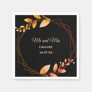 Boho autumn botanical gold frame wedding napkin