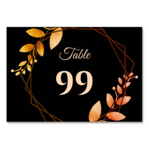 Boho autumn botanical gold frame wedding table number