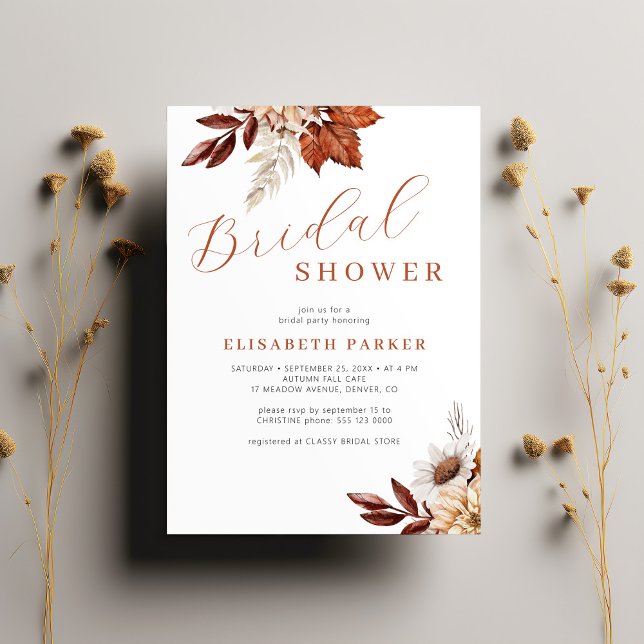Boho autumn fall botanical floral bridal shower invitation (Creator Uploaded)
