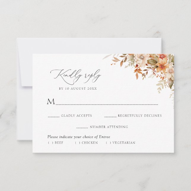 boho autumn fall florals meal choice RSVP card (Front)