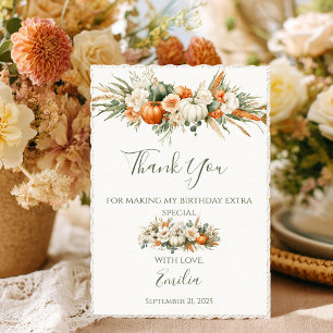 Boho Autumn Floral Arrangement Birthday Thank You Card