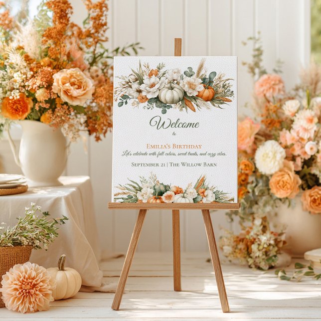 Boho Autumn Floral Arrangement Birthday Welcome Poster (Creator Uploaded)