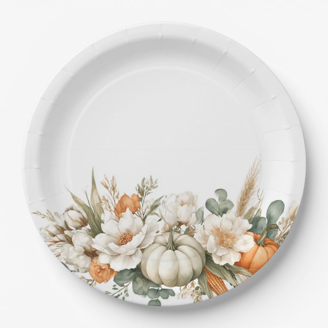 Boho Autumn Floral Arrangement Paper Plate (Front)