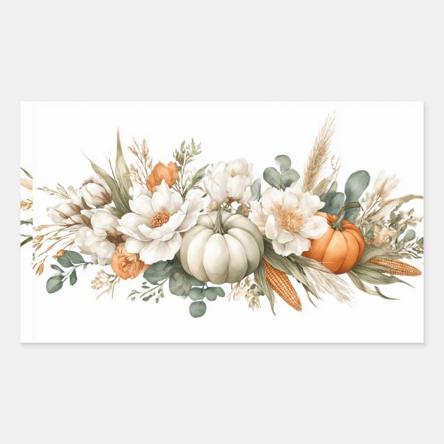 Boho Autumn Floral Arrangement Rectangular Sticker (Front)