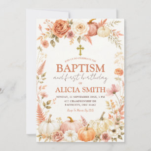 Boho Autumn Floral Baptism & First Birthday Invitation