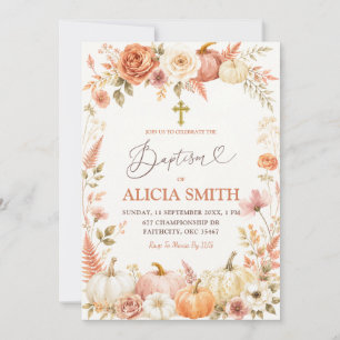 Boho Autumn Floral Baptism Invitation