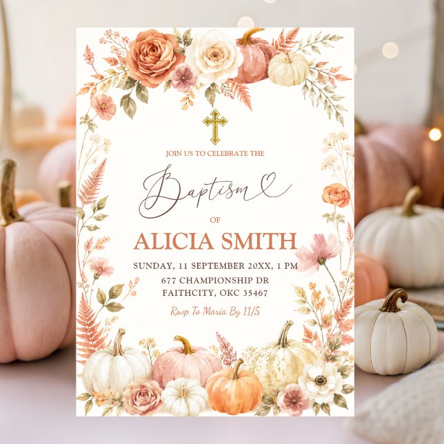 Boho Autumn Floral Baptism Invitation (Creator Uploaded)