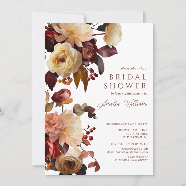 Boho Autumn Floral Bridal Shower Invitation (Front)