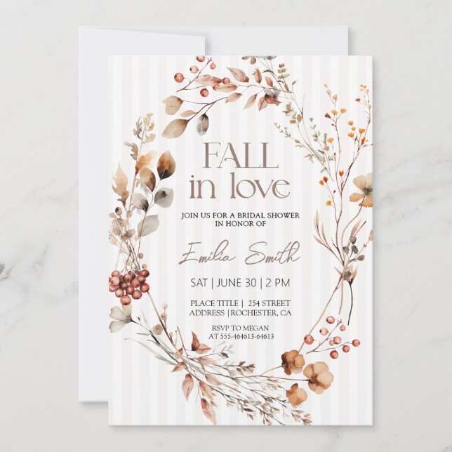 Boho Autumn Floral Bridal shower Invitation (Front)