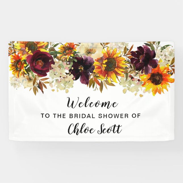 Boho Autumn Floral Bridal Shower Welcome Banner (Horizontal)