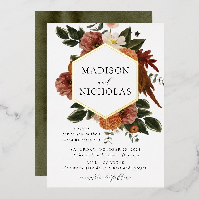 Boho Autumn Floral Frame Wedding (Front/Back)