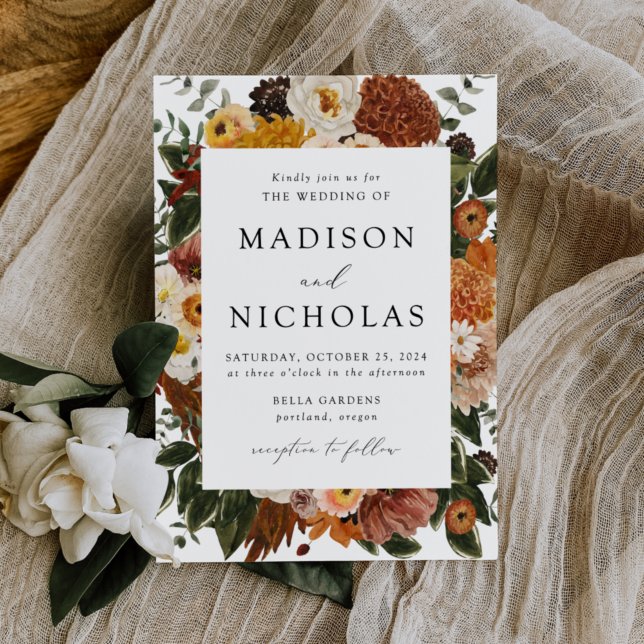 Boho Autumn Floral Frame Wedding Invitation (Creator Uploaded)