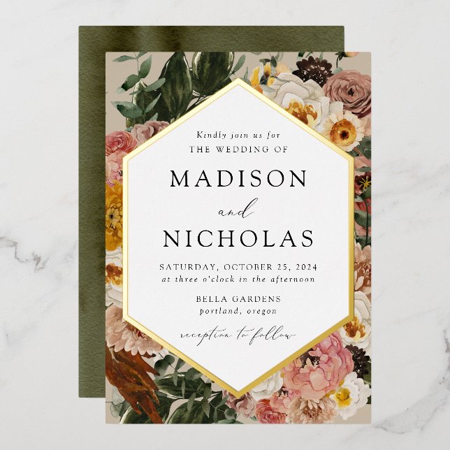 Boho Autumn Floral Geometric Frame Wedding (Front/Back)