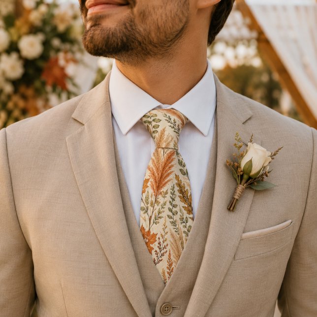 Boho Autumn Floral Pampas Grass Botanical Wedding Tie (Creator Uploaded)