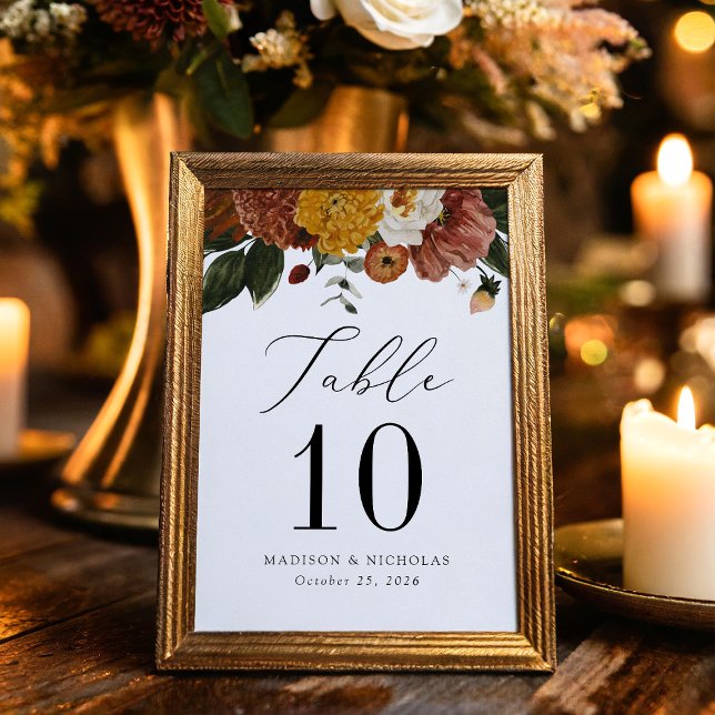Boho Autumn Floral Personalised Wedding Table Number (Creator Uploaded)