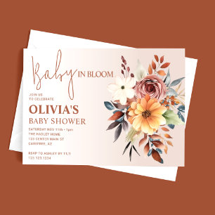 Boho Autumn Floral Terracotta Baby Shower Invitation
