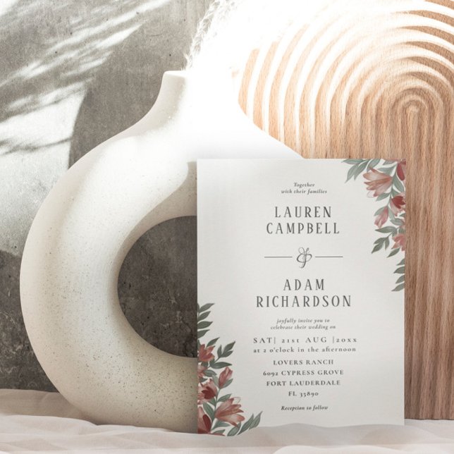 Boho Autumn Floral Terracotta Wedding  Invitation (Creator Uploaded)