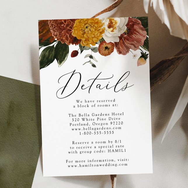 Boho Autumn Floral Wedding Guest Details Enclosure Card (Creator Uploaded)