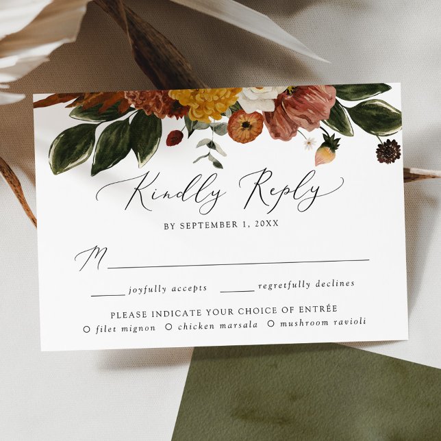Boho Autumn Floral Wedding Meal Choice RSVP Card (Creator Uploaded)