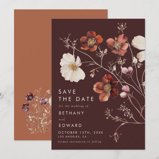 Boho Autumn Floral Wedding Save The Date (Front/Back)