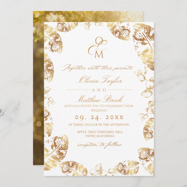 Boho Autumn Leafs | Elegant Wedding  Invitation (Front/Back)