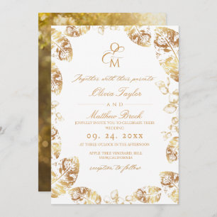 Boho Autumn Leafs   Elegant Wedding  Invitation